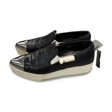 Load image into Gallery viewer, Miu Miu Pre-Owned Black Leather Cap-Toe Slip-On Sneakers - view 2