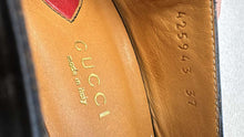 Load image into Gallery viewer, Gucci Pre-Owned Black Leather Web Stripe Pearl Heel Loafers - view 4
